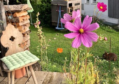 Blumen und Hasen im Garten