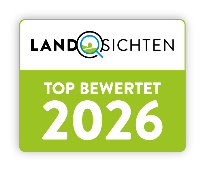 Landsichten_Signet-Top-bewertet_2026_RGB_Webfooter Ferienhof Stiefel beim Landsichten Portal "Top bewertet 2026"